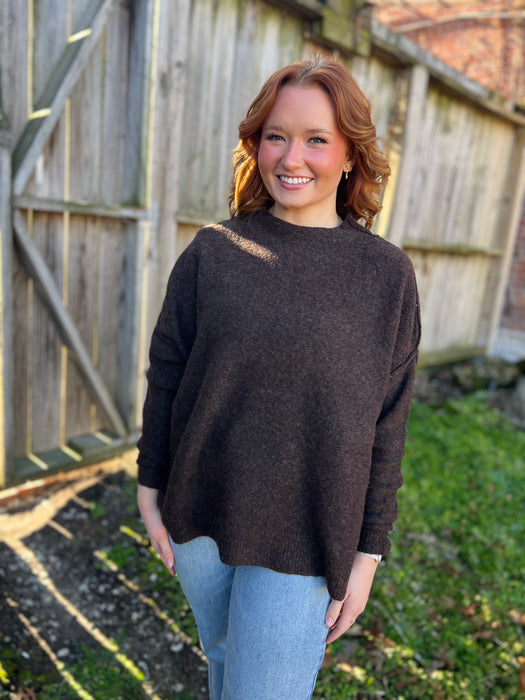 CHOCOLATE MOCK NECK SWEATER