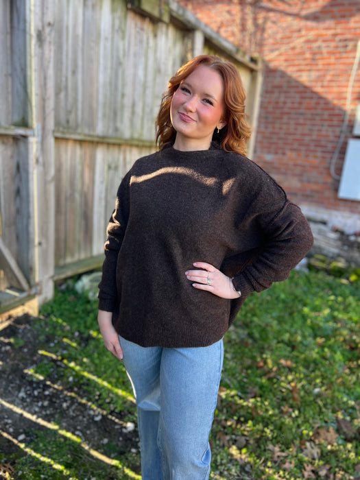 CHOCOLATE MOCK NECK SWEATER