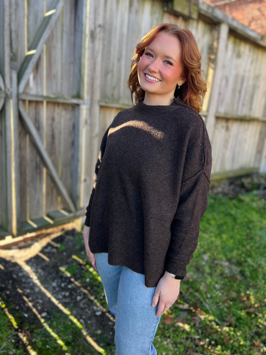 CHOCOLATE MOCK NECK SWEATER