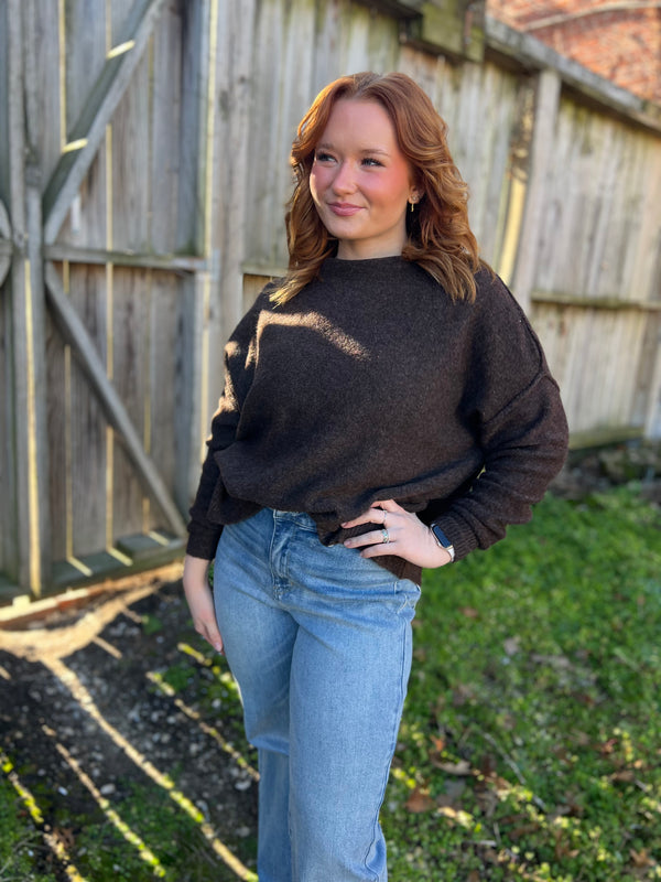 CHOCOLATE MOCK NECK SWEATER