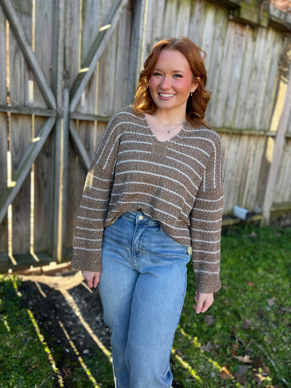 DROP SHOULDER BROWN SWEATER