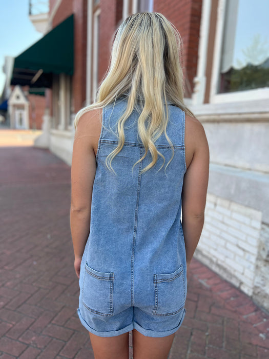 FORTUNATE FLIRT DENIM ROMPER- 2 COLORS