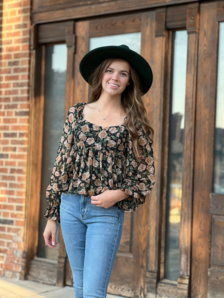 GLIMPSE OF FALL FLORAL BLOUSE